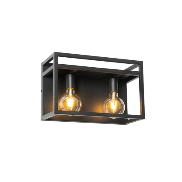 Industriële wandlamp zwart met rek 2-lichts - cage rack