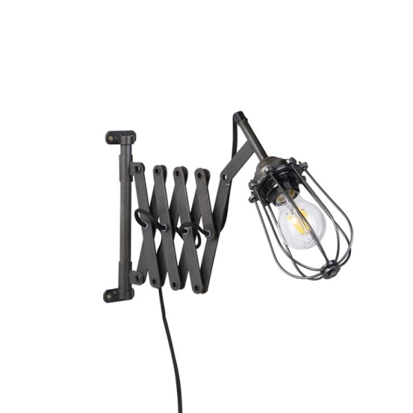 Industriële wandlamp zwart verstelbaar - scissors cage