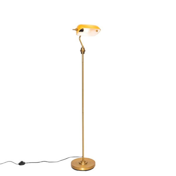 Klassieke notaris vloerlamp brons met amber glas - banker