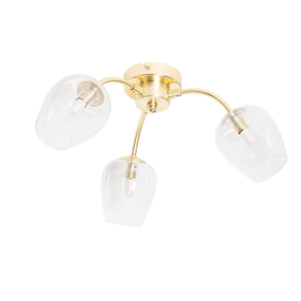 Klassieke plafondlamp goud met glas 3-lichts - elien