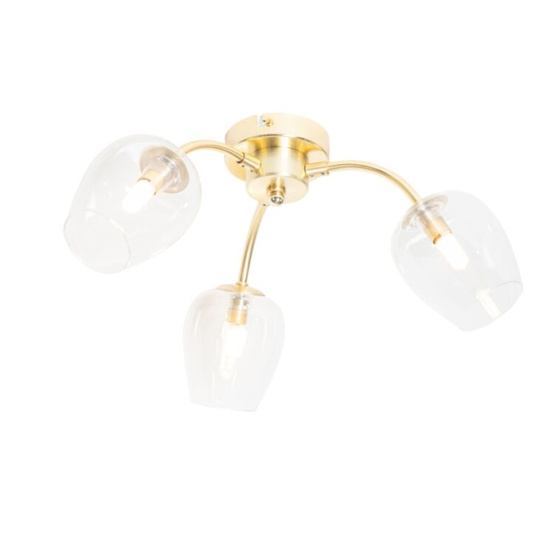 Klassieke plafondlamp goud met glas 3-lichts - elien