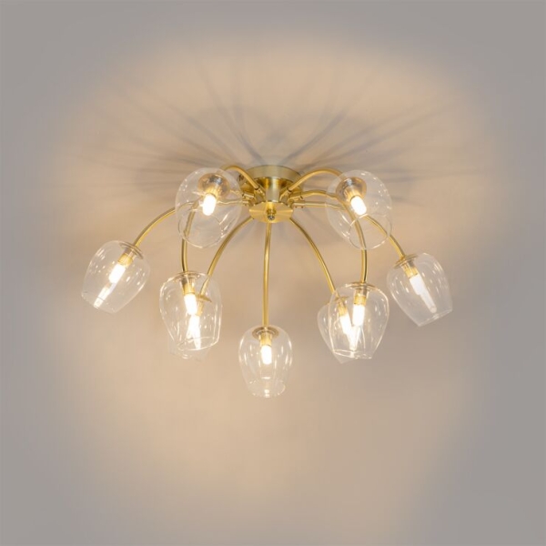 Klassieke plafondlamp goud met glas 9-lichts - elien