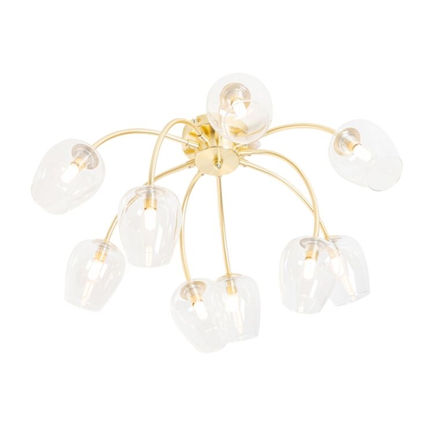 Klassieke plafondlamp goud met glas 9-lichts - elien