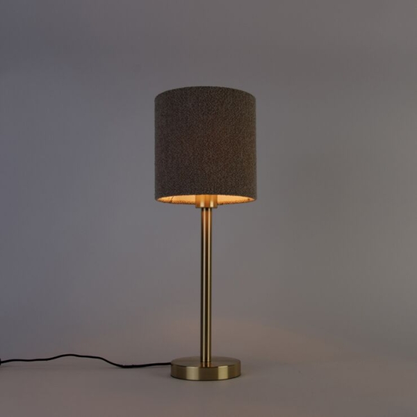 Klassieke tafellamp messing met boucle kap taupe 20 cm - simplo
