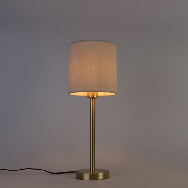 Klassieke tafellamp messing met boucle kap wit 20 cm - simplo