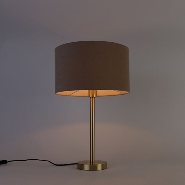 Klassieke tafellamp messing met kap lichtbruin 35 cm - simplo