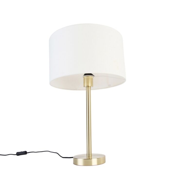 Klassieke tafellamp messing met kap wit 35 cm - simplo