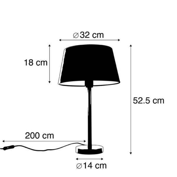 Klassieke tafellamp messing met zwarte kap 32 cm - simplo