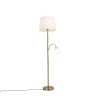 Klassieke vloerlamp brons stoffen kap wit met leeslamp - retro