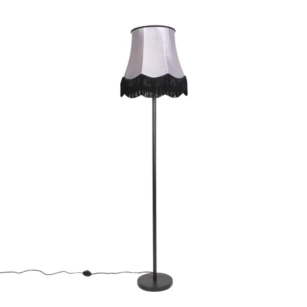 Klassieke vloerlamp zwart met granny b kap grijs - simplo