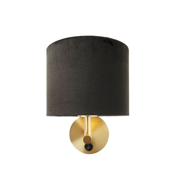 Klassieke wandlamp goud met zwarte velours kap - combi