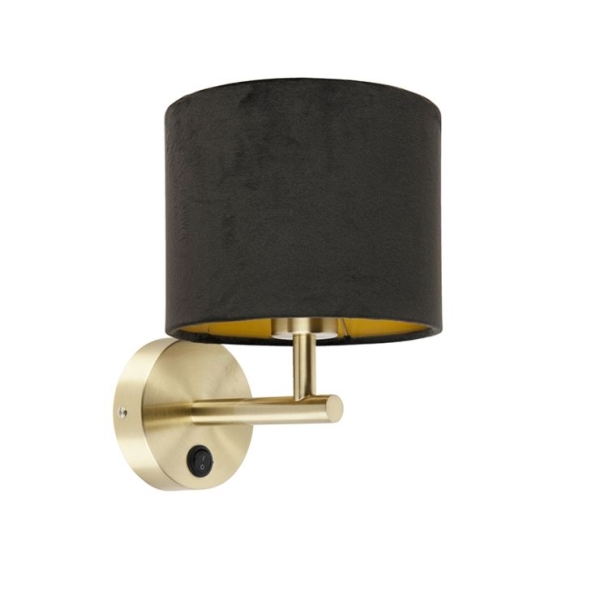 Klassieke wandlamp goud met zwarte velours kap - combi
