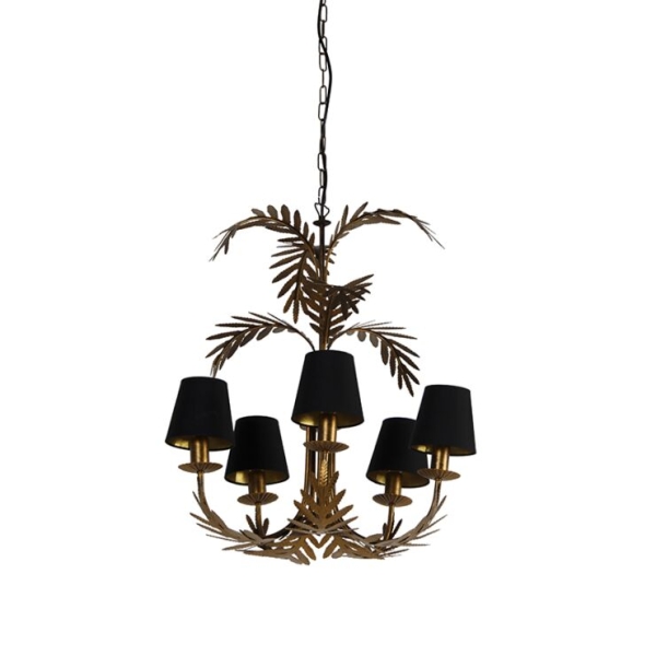 Kroonluchter goud met katoenen klemkap zwart 5-lichts - botanica