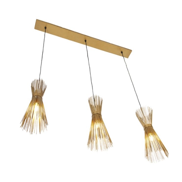 Landelijke hanglamp goud langwerpig 3-lichts - broom