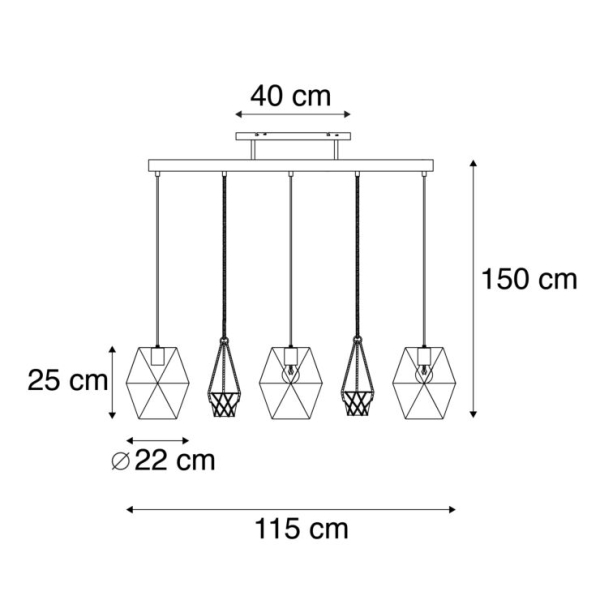 Landelijke hanglamp staal met hout 3-lichts - sarah
