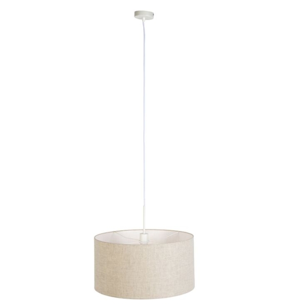 Landelijke hanglamp wit met katoenen kap grijs 50 cm - combi