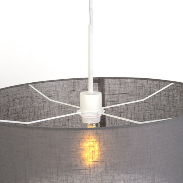 Landelijke hanglamp wit met grijze kap 50 cm - combi 1
