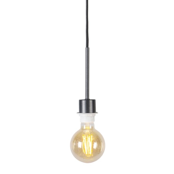 Landelijke hanglamp zwart met bruine kap 50 cm - combi 1