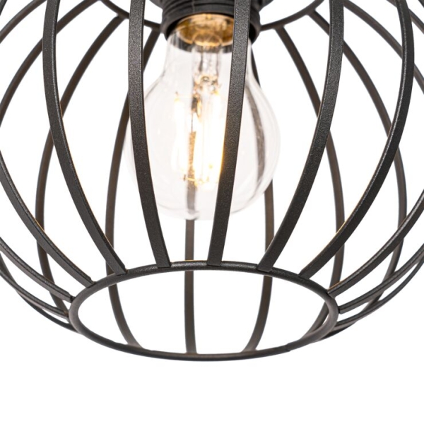 Landelijke hanglamp zwart met hout 3-lichts - yura