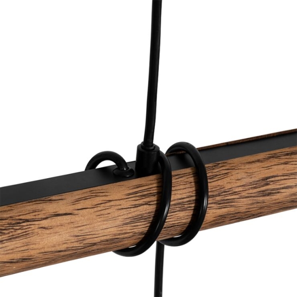 Landelijke hanglamp zwart met hout 4-lichts - stronk
