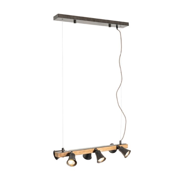 Landelijke hanglamp zwart met hout 6-lichts - jelle