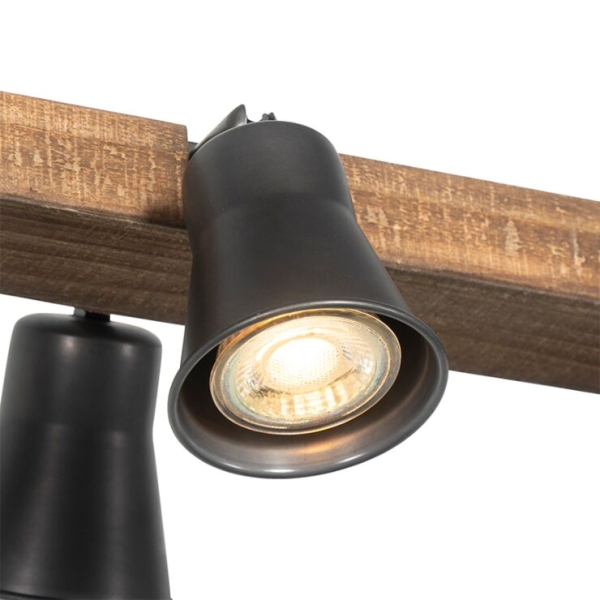 Landelijke hanglamp zwart met hout 6-lichts - jelle