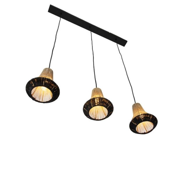Landelijke hanglamp zwart met touw 19 cm 3-lichts - jenthe