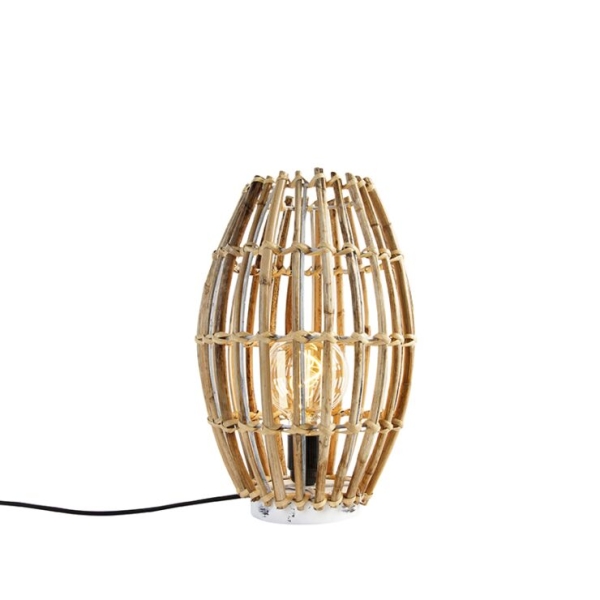 Landelijke tafellamp bamboe met wit - canna capsule