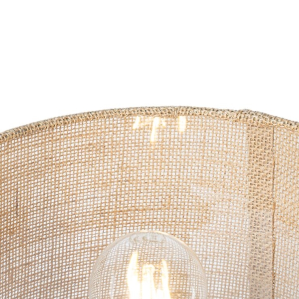 Landelijke tafellamp hout met linnen kap naturel 25 cm - mels