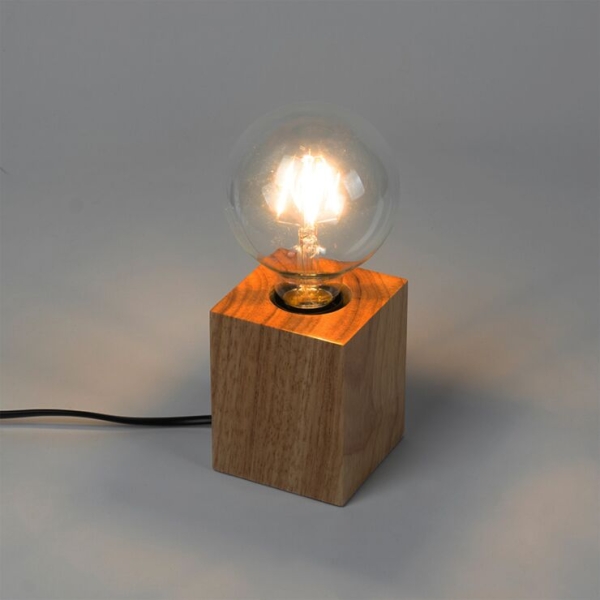 Landelijke tafellamp hout naturel - bloc