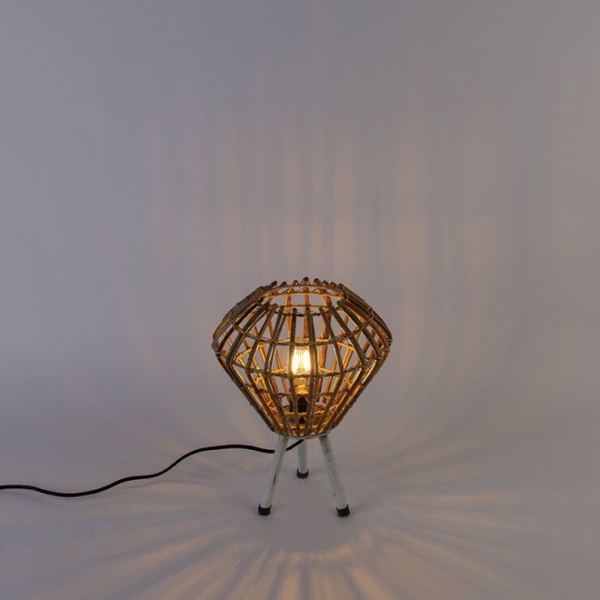 Landelijke tafellamp tripod bamboe met wit - canna diamond