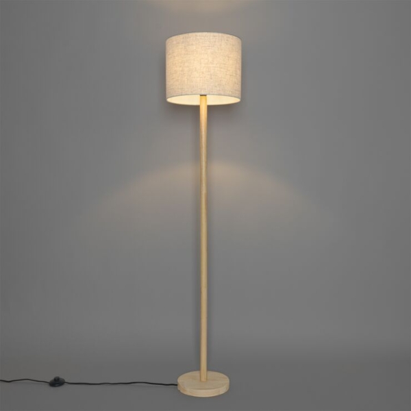 Landelijke vloerlamp hout met linnen kap beige 32 cm - mels