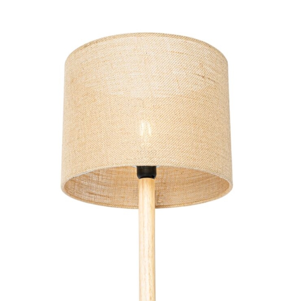 Landelijke vloerlamp hout met linnen kap naturel 32 cm - mels