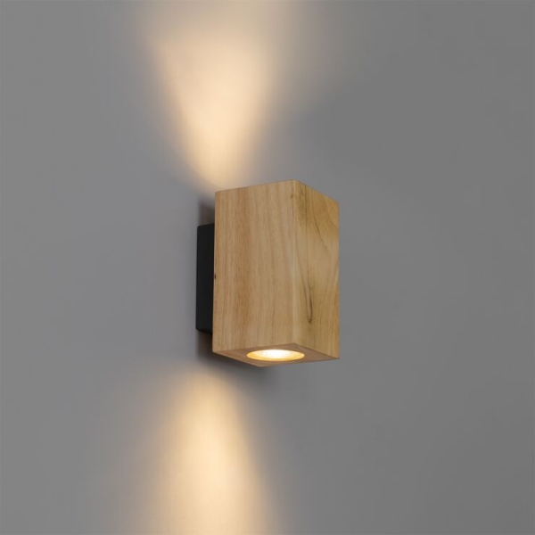 Landelijke wandlamp hout vierkant 2-lichts - sandy