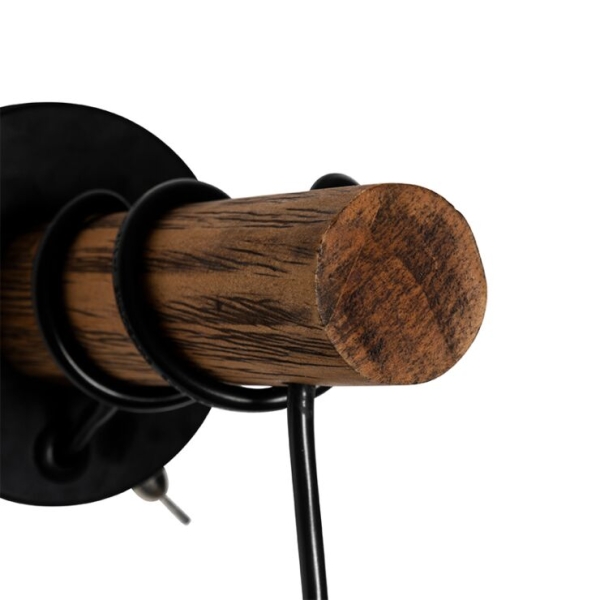 Landelijke wandlamp zwart met hout - stronk