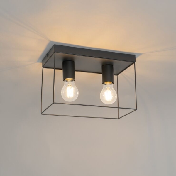 Minimalistische plafondlamp zwart 2-lichts - kodi