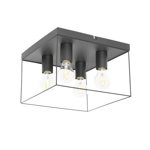 Minimalistische plafondlamp zwart 4-lichts vierkant - kodi