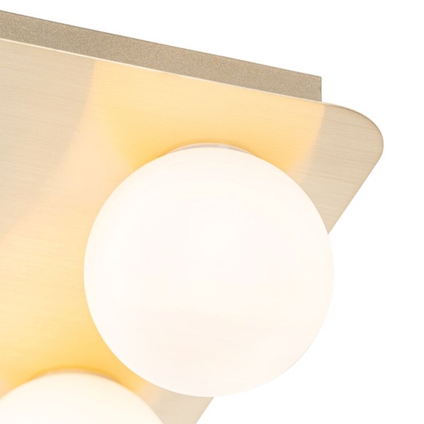 Moderne badkamer plafondlamp messing vierkant 4-lichts - cederic