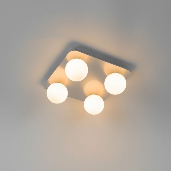 Moderne badkamer plafondlamp staal vierkant 4-lichts - cederic