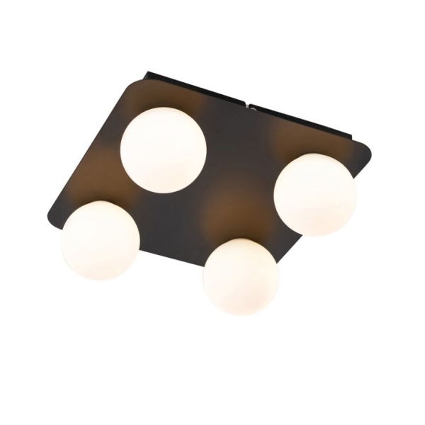 Moderne badkamer plafondlamp zwart vierkant 4-lichts - cederic