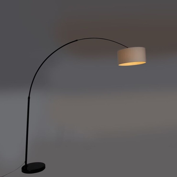 Moderne booglamp zwart met boucle kap wit 50 cm - xxl