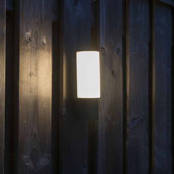 Moderne buitenwandlamp donkergrijs met licht-donker sensor - harry