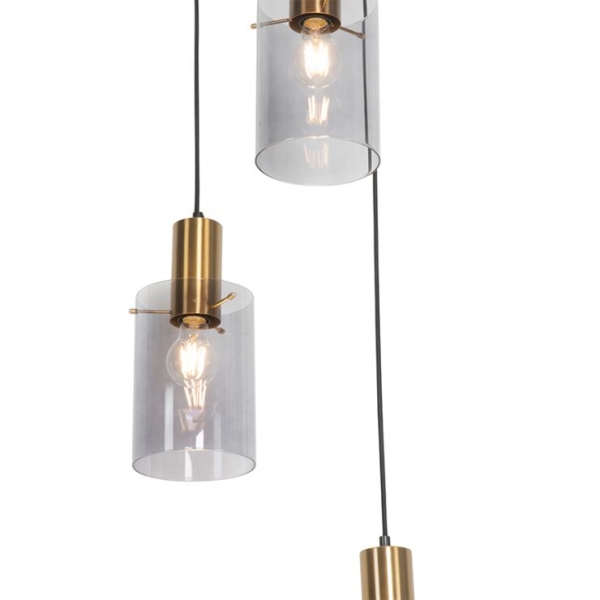 Moderne hanglamp messing met smoke glas 3-lichts - vidra