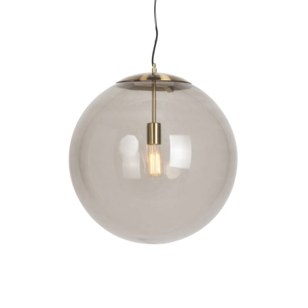 +moderne hanglamp messing met smoke glas 50 cm - ball