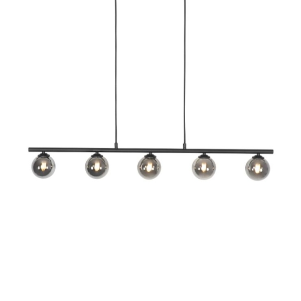 Moderne hanglamp zwart 100 cm 5-lichts met smoke glas - athens