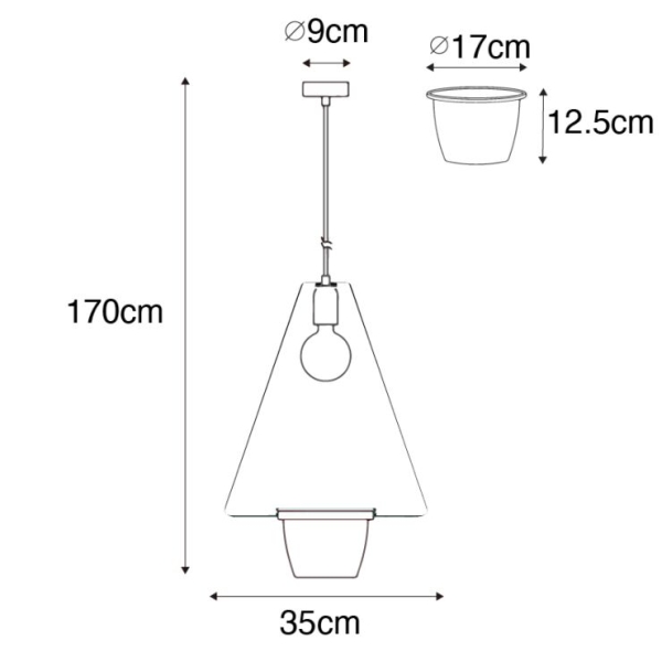Moderne hanglamp zwart met glas driehoekig - roslini