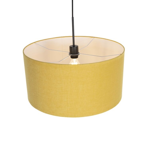 Moderne hanglamp zwart met kap 50 cm geel - combi 1