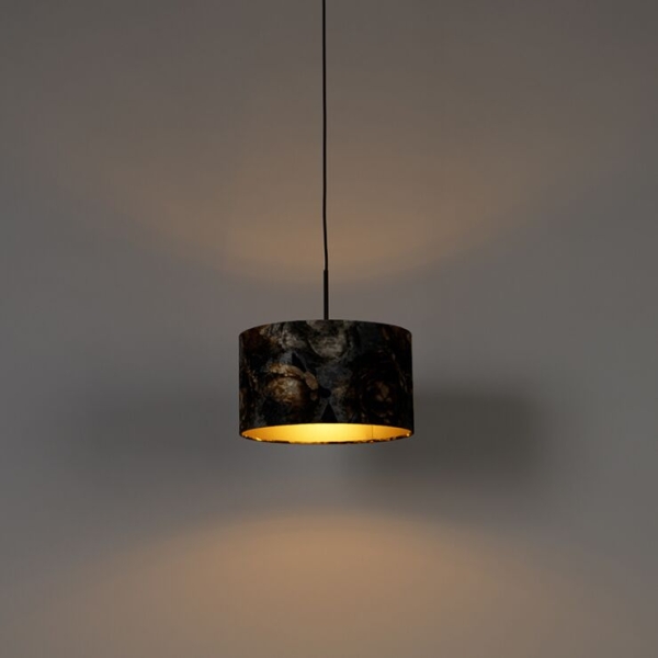 Moderne hanglamp zwart met kap bloemen 35 cm - combi