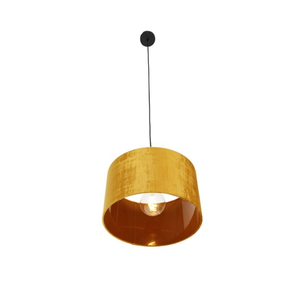 Moderne hanglamp zwart met kap geel 35 cm - combi