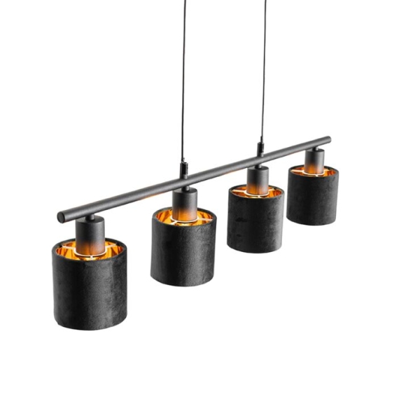 Moderne hanglamp zwart met kap zwart 4-lichts - merwe